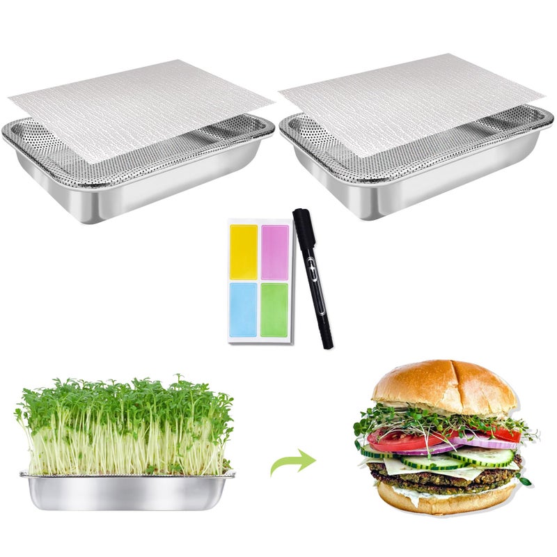 TCYPUHL Stainless Steel Sprouts Growing Kit 2-Tier 10.4 inch Trays, Microgreens Growing Kit, Seed Sprouting Tray with Encrypted Mesh Sprouts for Beans Alfalfa Broccoli Wheat Grass - Image 1