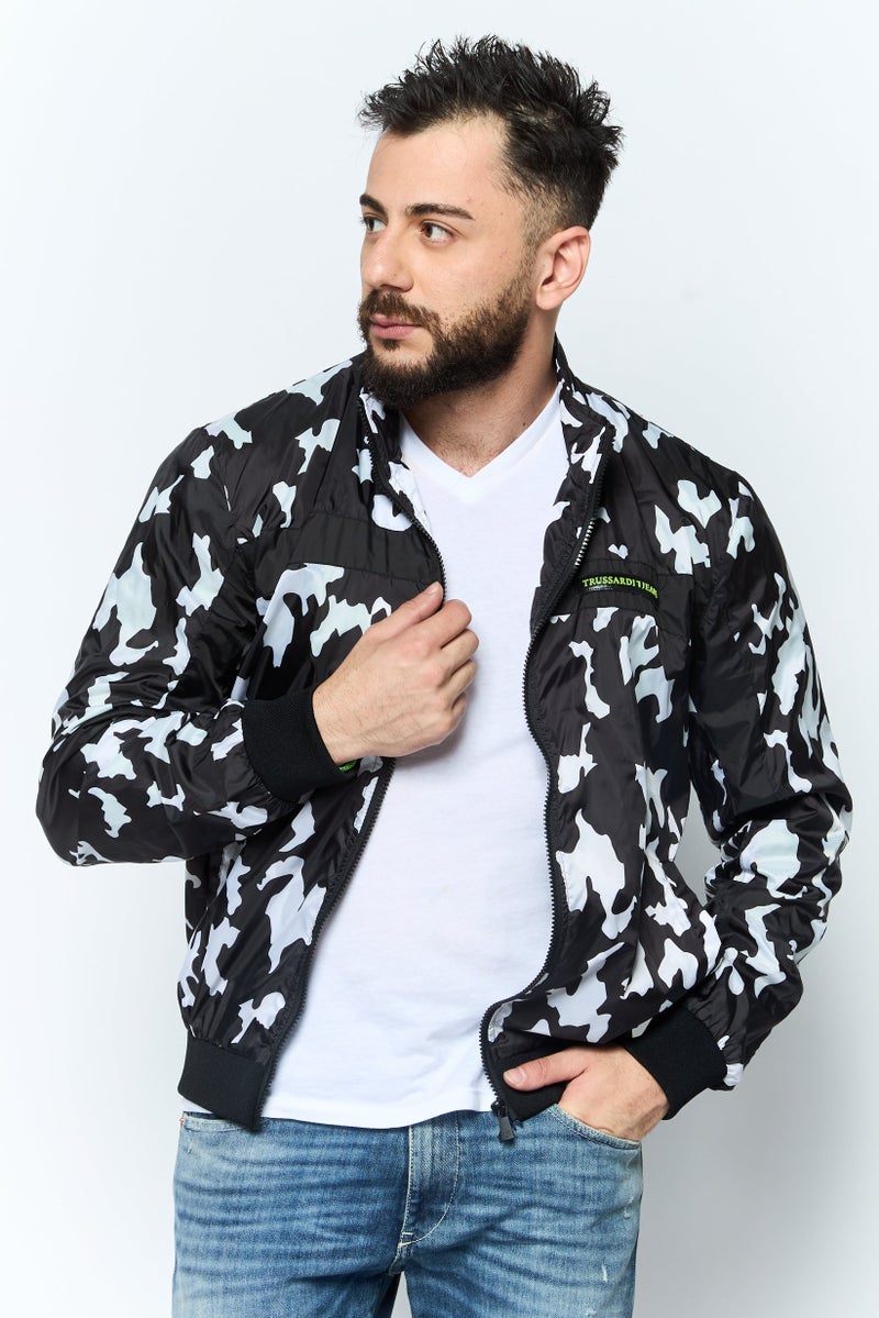 Trussardi Jeans Men Allover Printed Windbreaker Jacket, Multicolor - Image 1