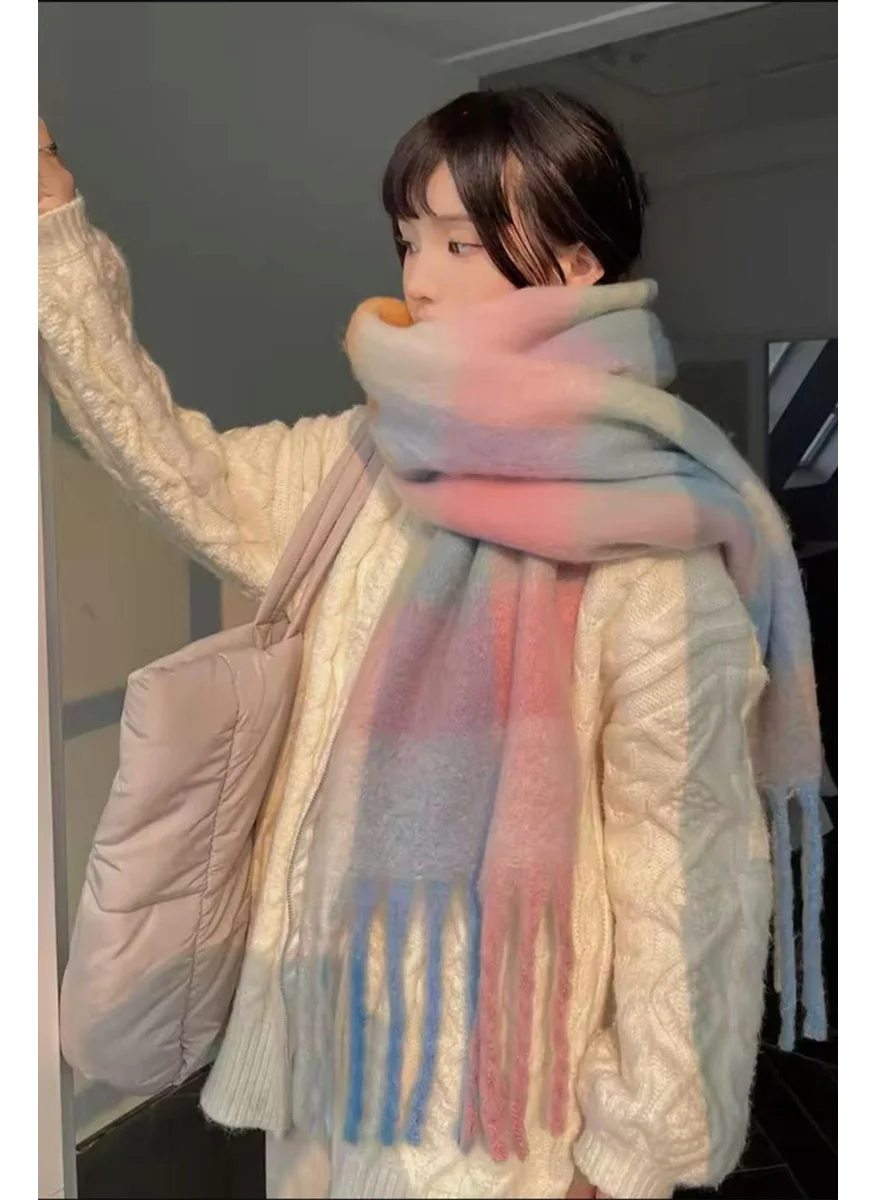 باهلس Imported Puffy Pastel Square Patterned Scarf Shawl Shoulder Shawl