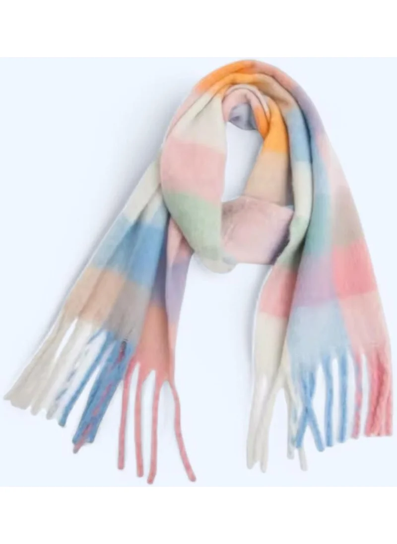 Bahels Imported Puffy Pastel Square Patterned Scarf Shawl Shoulder Shawl