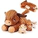 gnomantic 4 Pieces Highland Cow Stuffed Animals 1 Mommy Stuffed Highland Cow with 3 Babies Brown Cow Gifts for Girls Age 38 Cows Plush Toys for Christmas Valentines Birthday Gifts Brown - Image 2