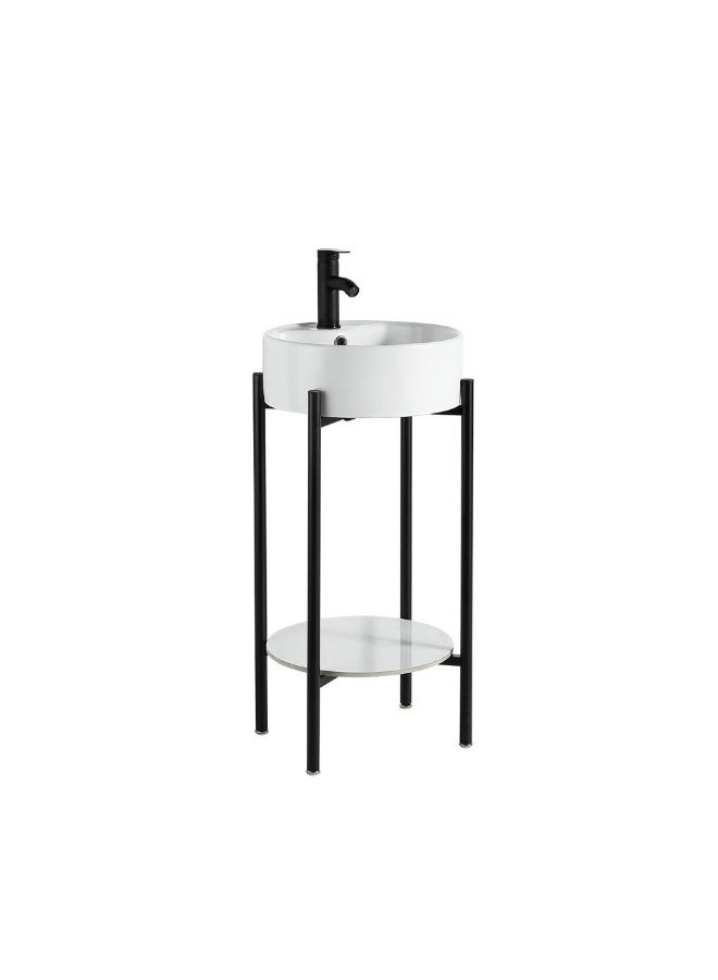 DANUBE HOME Milano Plus Art Basin With Holder (46X46X85) Cm - White & Black Finish Durable Ceramic + Metal Countertop Washbasin Wall Mounted Wash Bowl Modern Vessel Sink For Bathroom, Washroom - Image 2