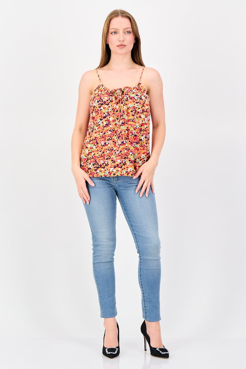 promod Women Tie Neck Sleeveless Allover Print Tank Top, Multicolor - Image 4