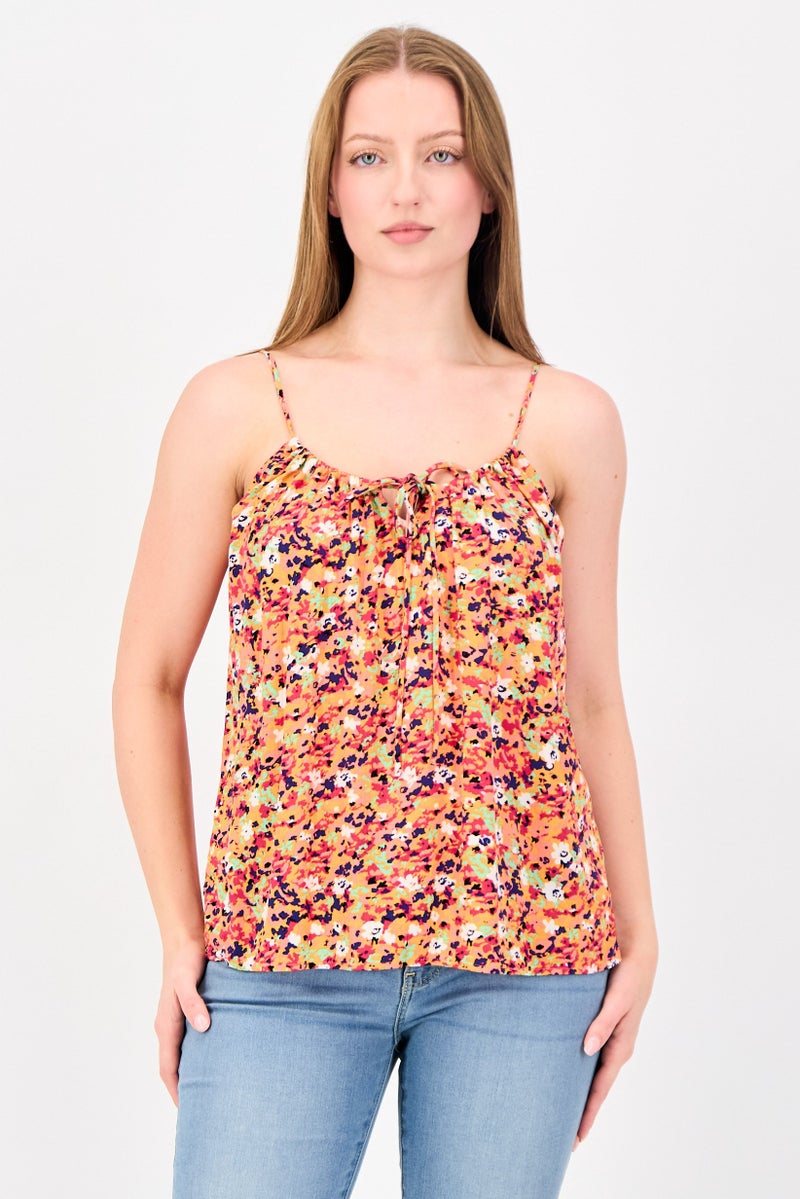 promod Women Tie Neck Sleeveless Allover Print Tank Top, Multicolor - Image 1