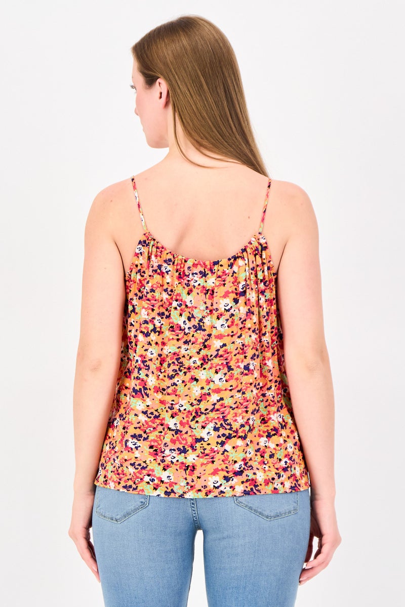 promod Women Tie Neck Sleeveless Allover Print Tank Top, Multicolor - Image 3