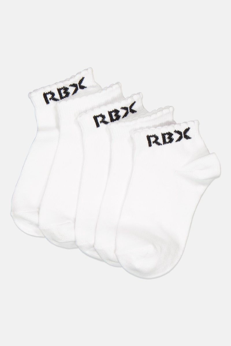 RBX Toddlers Girl 5 Pairs Brand Logo Ankle Socks, White  - Image 1