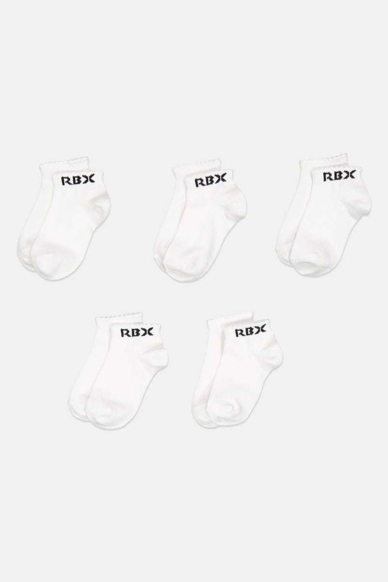 RBX Toddlers Girl 5 Pairs Brand Logo Ankle Socks, White  - Image 3