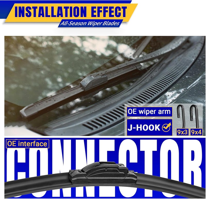Rooppa Windshield Wiper Blades Original Equipment For Replacement - 26in/16in/10in (Set of 3) U/J HOOK - Image 3