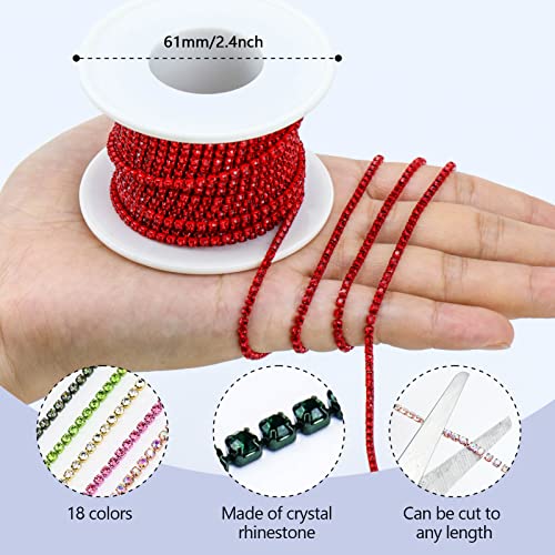 Dowarm 10 Yards 2MM Crystal Rhinestone Close Chain Trim for Sewing Crocs Shoes Clothes Cups, Claw Rhinestone Chain for Craft Jewelry Wedding Bouquet DIY Decoration, SS6, Red/Siam - Image 3
