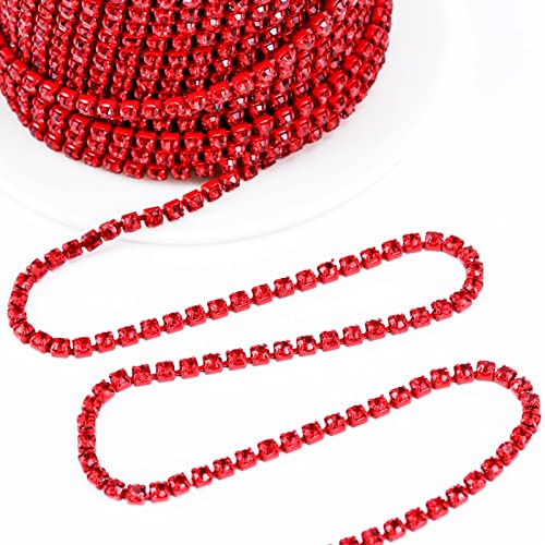 Dowarm 10 Yards 2MM Crystal Rhinestone Close Chain Trim for Sewing Crocs Shoes Clothes Cups, Claw Rhinestone Chain for Craft Jewelry Wedding Bouquet DIY Decoration, SS6, Red/Siam - Image 2