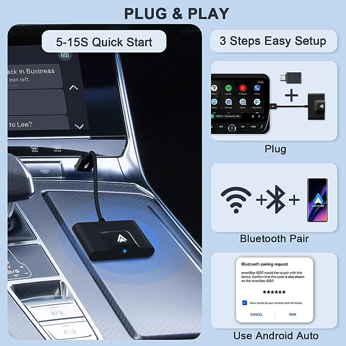 Android Auto Wireless Adapter for OEM Factory Wired Android Auto Cars Plug & Play Easy Setup Wireless Android Auto Dongle for Android Phones Converts Wired Android Auto to Wireless - Image 2