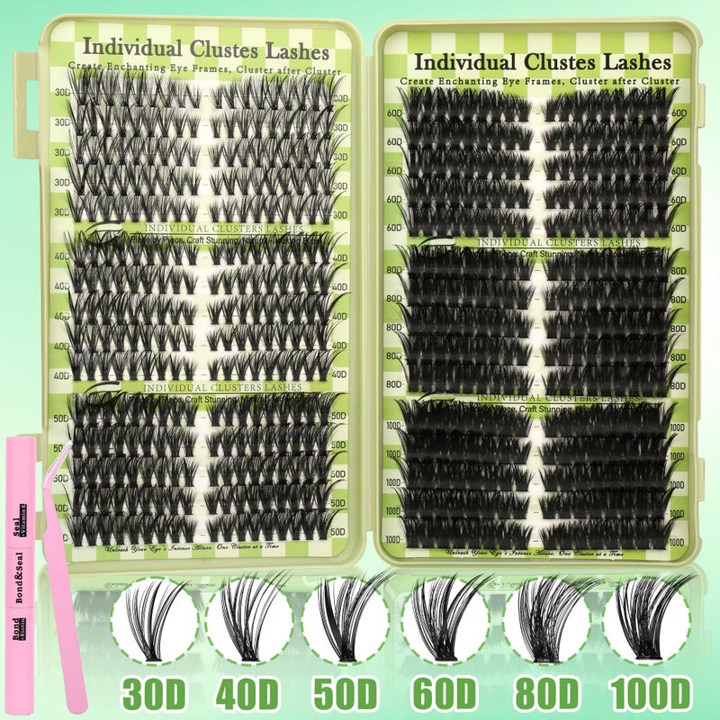 Gmagictobo Lash Clusters Cat Eye Lash Clusters Kit Volume DIY Individual Lashes Clusters Lash Extension Kit 530Pcs Thin Band Wispy Lash Clusters Lash Bond and Seal Lash Tweezers - Image 3