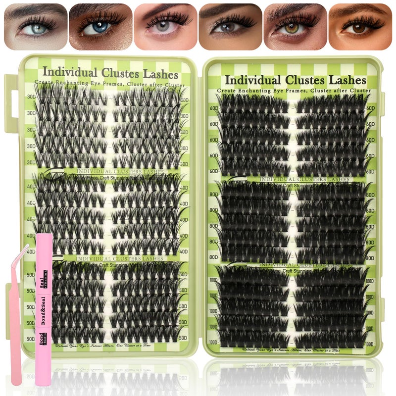 Gmagictobo Lash Clusters Cat Eye Lash Clusters Kit Volume DIY Individual Lashes Clusters Lash Extension Kit 530Pcs Thin Band Wispy Lash Clusters Lash Bond and Seal Lash Tweezers - Image 2