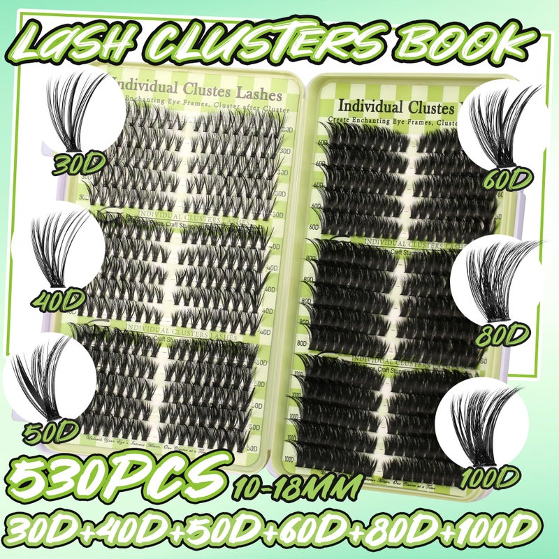 Gmagictobo Lash Clusters Cat Eye Lash Clusters Kit Volume DIY Individual Lashes Clusters Lash Extension Kit 530Pcs Thin Band Wispy Lash Clusters Lash Bond and Seal Lash Tweezers - Image 4