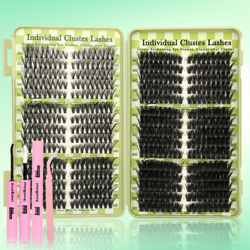 Gmagictobo Lash Clusters Cat Eye Lash Clusters Kit Volume DIY Individual Lashes Clusters Lash Extension Kit 530Pcs Thin Band Wispy Lash Clusters Lash Bond and Seal Lash Tweezers - Image 1