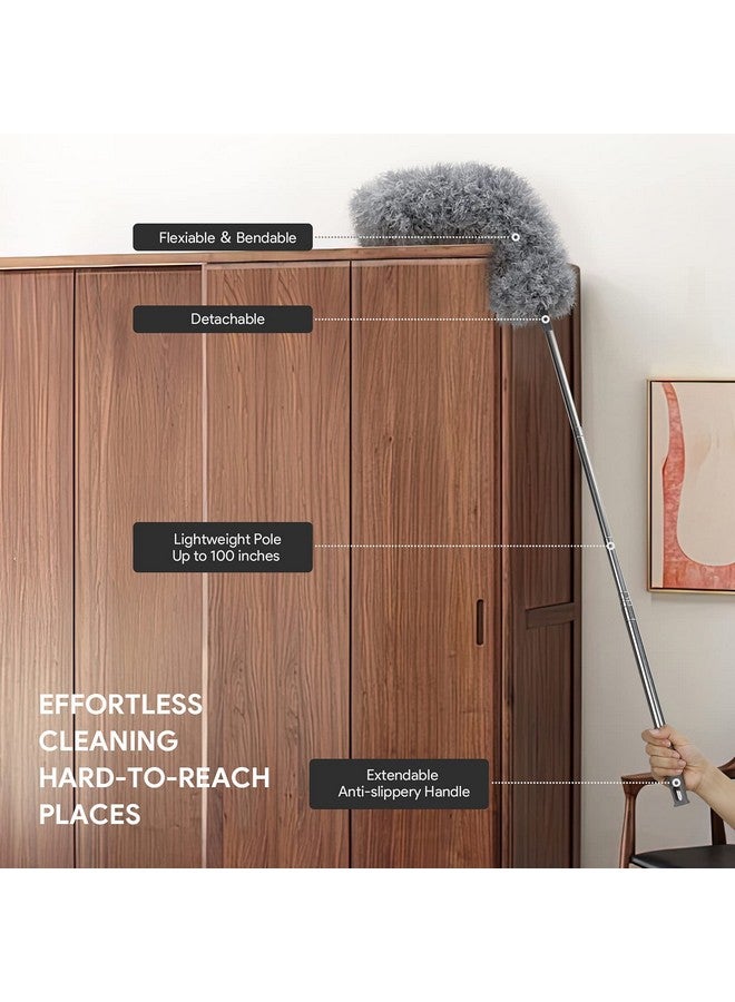DELUX Microfiber Feather Duster,7 PCS Reusable Bendable Washable Cobweb Duster with 100 inches Extra Long Extension Pole for Cleaning Ceiling Fan, High Ceiling, Blinds, Furniture & Cars - Image 1