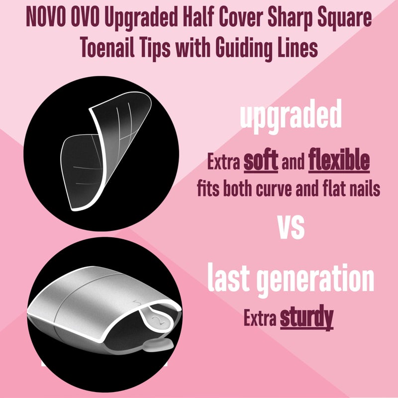 NOVO OVO Upgraded Flexible Half Cover Soft Gel Fake Toe Nail Tips with Auxiliary Line for Toenail Extension, Sharp Square Medium Wide for Men Women Acrylic pedicure in Salon x 15 Sizes 240 Pcs - Image 4