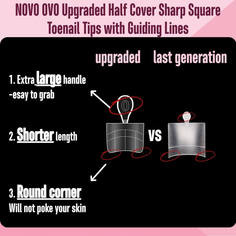 NOVO OVO Upgraded Flexible Half Cover Soft Gel Fake Toe Nail Tips with Auxiliary Line for Toenail Extension, Sharp Square Medium Wide for Men Women Acrylic pedicure in Salon x 15 Sizes 240 Pcs - Image 2