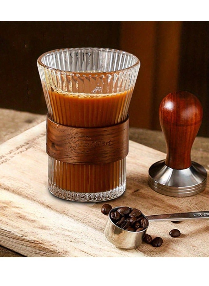 كوب قهوة من زجاج البورسليكات العالي مع حلقة عزل خشبية | زجاج مقاوم للحرارة والانفجار بسعة 330 مل للقهوة والشاي والعصير والمزيد | كوب زجاجي متين مصنوع يدويًا للاستخدام في المنزل والمكتب والمطاعم - Image 1