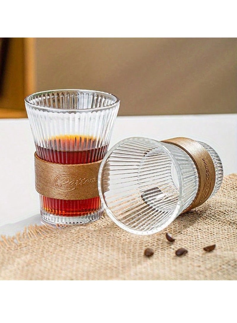 كوب قهوة من زجاج البورسليكات العالي مع حلقة عزل خشبية | زجاج مقاوم للحرارة والانفجار بسعة 330 مل للقهوة والشاي والعصير والمزيد | كوب زجاجي متين مصنوع يدويًا للاستخدام في المنزل والمكتب والمطاعم - Image 4