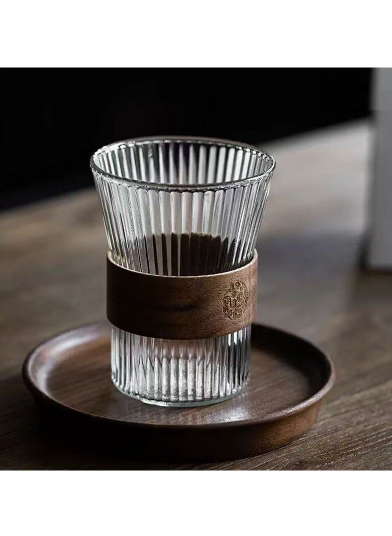 كوب قهوة من زجاج البورسليكات العالي مع حلقة عزل خشبية | زجاج مقاوم للحرارة والانفجار بسعة 330 مل للقهوة والشاي والعصير والمزيد | كوب زجاجي متين مصنوع يدويًا للاستخدام في المنزل والمكتب والمطاعم - Image 3