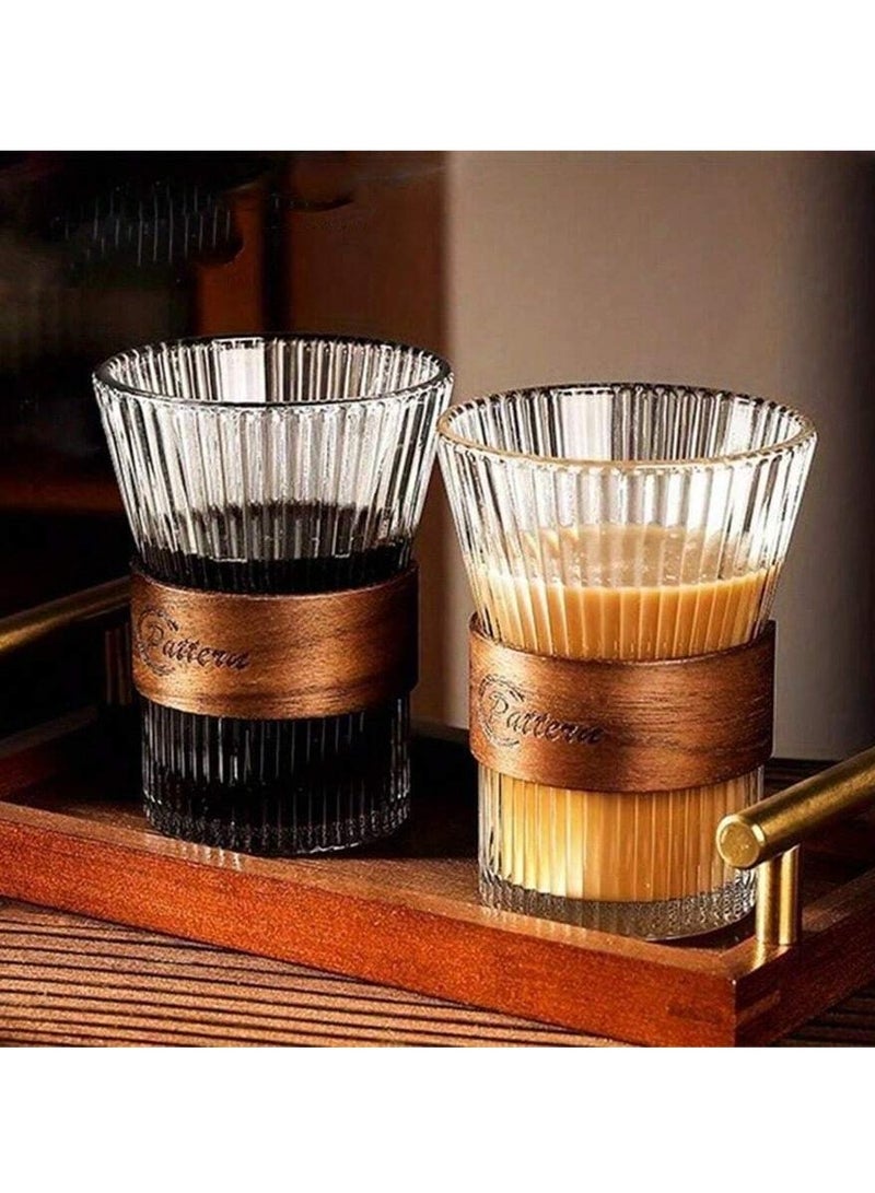 كوب قهوة من زجاج البورسليكات العالي مع حلقة عزل خشبية | زجاج مقاوم للحرارة والانفجار بسعة 330 مل للقهوة والشاي والعصير والمزيد | كوب زجاجي متين مصنوع يدويًا للاستخدام في المنزل والمكتب والمطاعم - Image 2