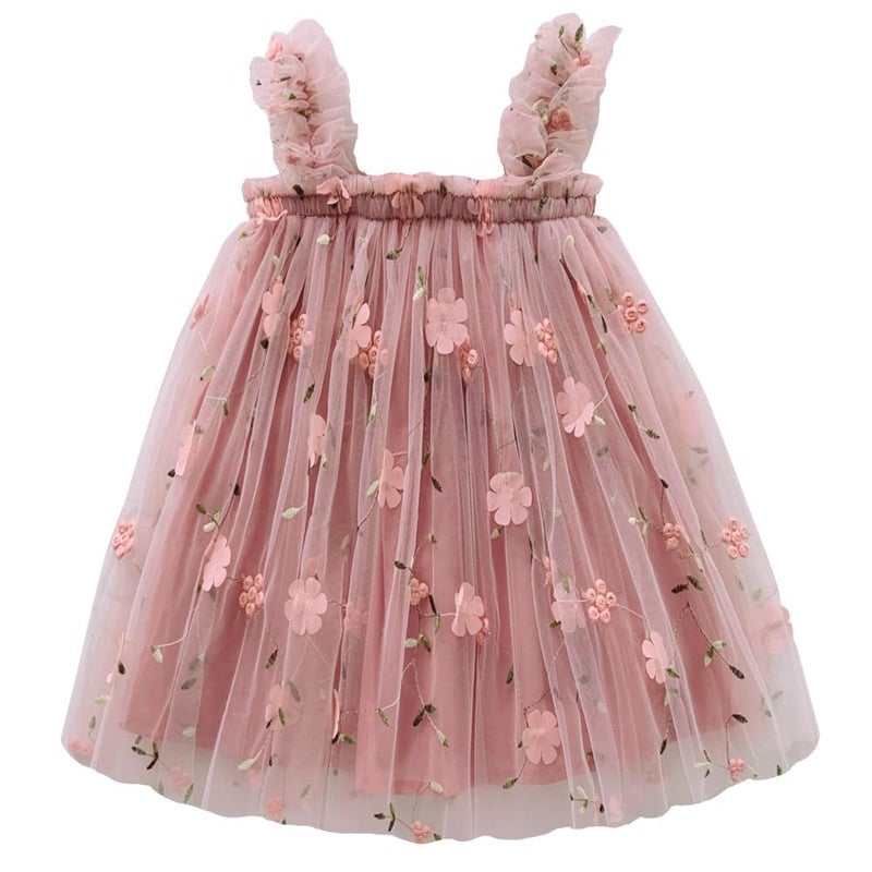 BGFKS Layered Tulle Tutu Dress for Toddler Girls,Baby Girl Rainbow Tutu Princess Skirt Set with Flower Headband.(Flower Dusty Rose,18 Months) - Image 4