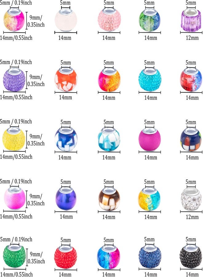 EXWAY 220 Pieces European Large Hole Beads, Assorted European Craft Beads Mixed Color Rhinestone Lampwork Beads Large Hole Spacer Beads for DIY Charms Bracelet Necklace Earring Jewelry Making Supplies - Image 5