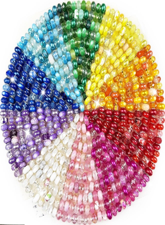 EXWAY 220 Pieces European Large Hole Beads, Assorted European Craft Beads Mixed Color Rhinestone Lampwork Beads Large Hole Spacer Beads for DIY Charms Bracelet Necklace Earring Jewelry Making Supplies - Image 1