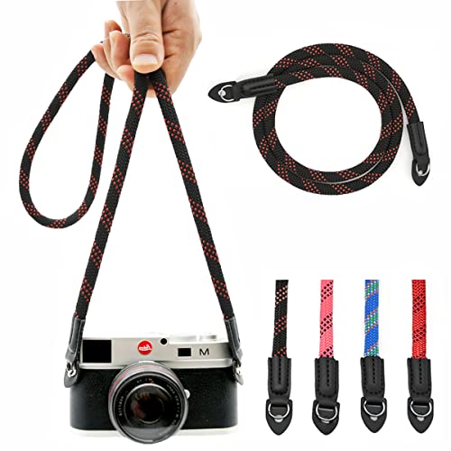 Eorefo Camera Strap Vintage 100cm Nylon Climbing Rope Camera Neck Shoulder Strap for Micro Single and DSLR Camera (Black/Red) - Image 1
