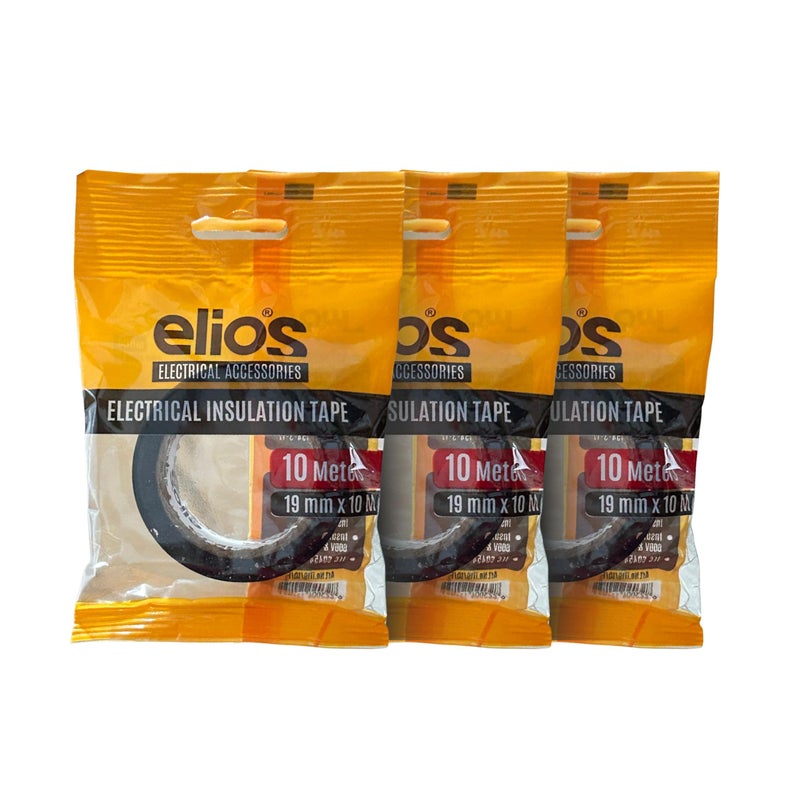 elios PVC Electrical Tape, Mix Color (3 Pieces, 10 Meters) - Image 1