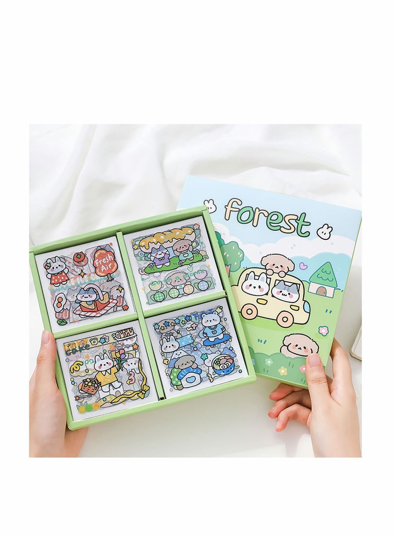 Excefore Cartoon Animals Picnic Scrapbook Stickers Set, 100 Sheets PVC Cute Rabbits Dog Forest Travel Theme Stickers for DIY Decoration, Scrapbook, Laptop, Dairy Decoration, Bullet Journals  - Image 3