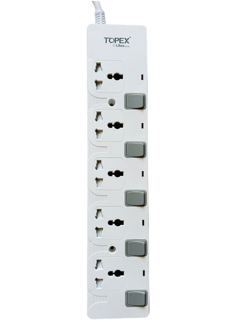 TOPEX - 5 Way Extension Socket 13A With 3 meter cable - Extension Strip With Led Indicators | Child Safe |Extra Long Cord with Over Current Protected - Image 1