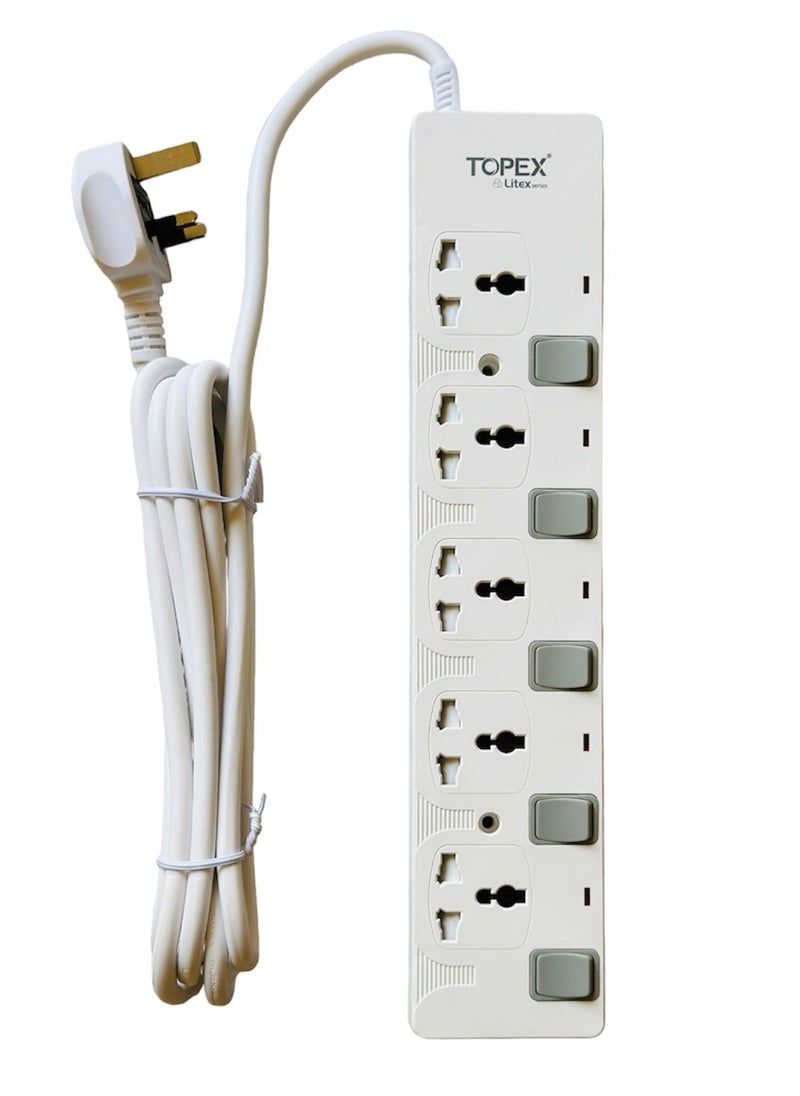 TOPEX - 5 Way Extension Socket 13A With 3 meter cable - Extension Strip With Led Indicators | Child Safe |Extra Long Cord with Over Current Protected - Image 1
