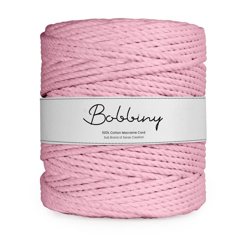 Bobbiny 3 Ply Twisted Macrame Cotton Cord Dori Roll Packaging Thread for Macrame DIY and Other Projects Baby Pink 4mm100 Meter