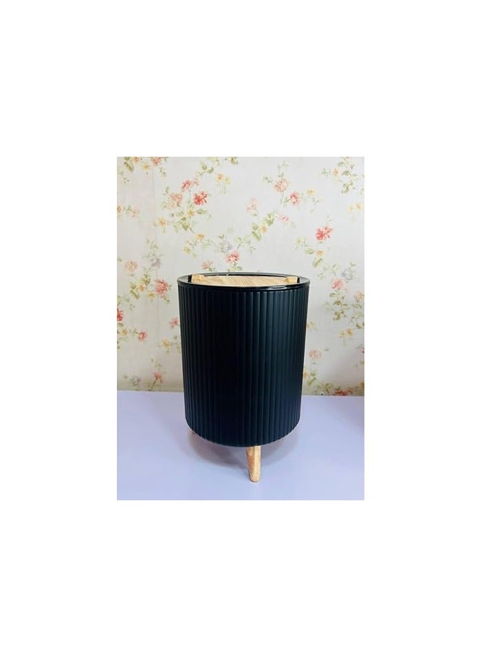 Decoration Trash Can, Creative Sliding Lid and Wooden Legs, Black  - Image 2