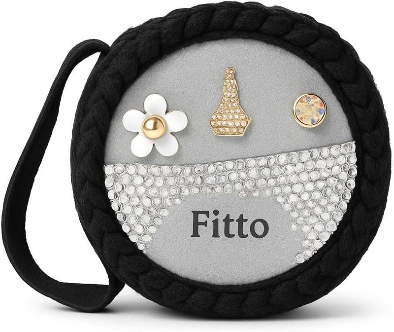 FITTO حقيبة مكياج صغيرة دائرية من الصوف مع مقبض - سوداء، منظم مكياج محمول للسفر - Image 1