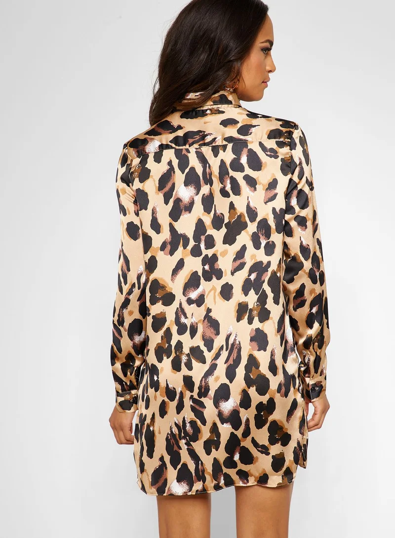 Missguided Leopard Print Shirt Dress