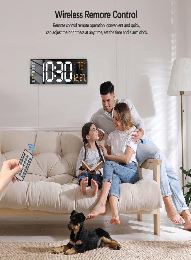 BASTO ساعة حائط رقمية باستو مقاس 16 بوصة مع جهاز تحكم عن بعد - شاشة LED، خاصية التعتيم التلقائي، مؤقت العد التنازلي، عرض درجة الحرارة والتقويم - نظام 12/24 ساعة، تصميم مستطيل من مادة ABS برتقالية - Image 3