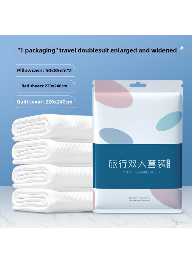 طقم مكون من أربع قطع للاستخدام مرة واحدة، ملاءات سرير سميكة وموسعة وأغطية لحاف، طقم ملاءات سرير معقمة لا تحتاج إلى غسيل ومقاومة للأوساخ للاستخدام مرة واحدة مكون من أربع قطع - اللون: بدلة مزدوجة - Image 1