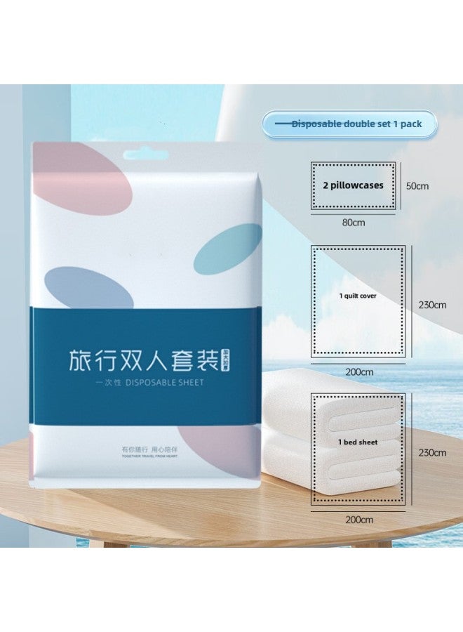 طقم مكون من أربع قطع للاستخدام مرة واحدة، ملاءات سرير سميكة وموسعة وأغطية لحاف، طقم ملاءات سرير معقمة لا تحتاج إلى غسيل ومقاومة للأوساخ للاستخدام مرة واحدة مكون من أربع قطع - اللون: بدلة مزدوجة - Image 2