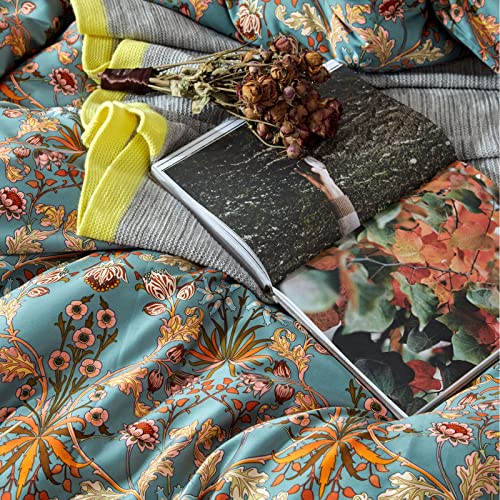 mixinni Vintage Style Garden Flower Queen Duvet Cover with Zipper Closure Soft Long Staple Percale Cotton Vibrant Pattern on Flower Bedding Quilt Cover Set(Queen, All Season) - Image 5