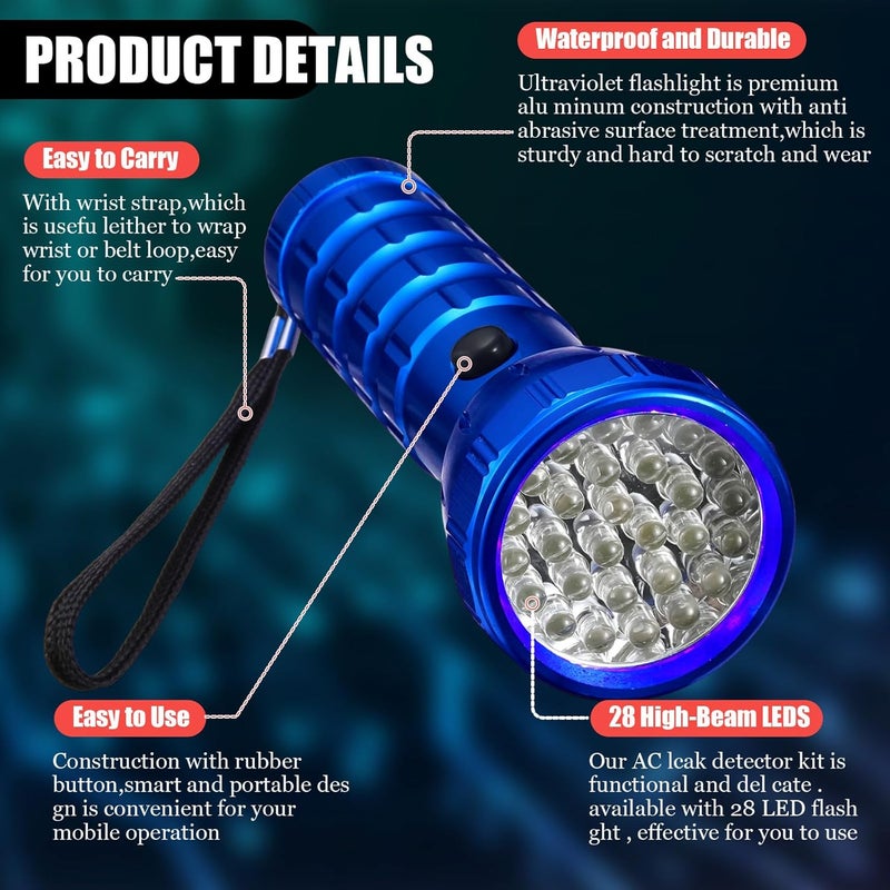 مجموعة تيليغلو للكشف عن تسرب مكيف الهواء R1234yf R134a R410a حاقن زيت يدوي 1 أونصة/30 مل مع صبغة الأشعة فوق البنفسجية، أداة كشف تسرب المبرد، قابس سريع للجانب المنخفض، محول ميني سبليت، نظارات، مصباح يدوي - Image 4