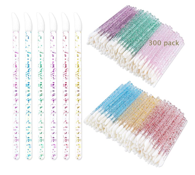 Mooerca 300PCS Glitter Crystal Lip Brush Disposable Crystal Lip Brushes Tool Kits Lip Gloss Applicators Make Up Lipstick Gloss Wands Makeup Applicators Brushes Applicator tool Makeup Beauty Tool Kits 1