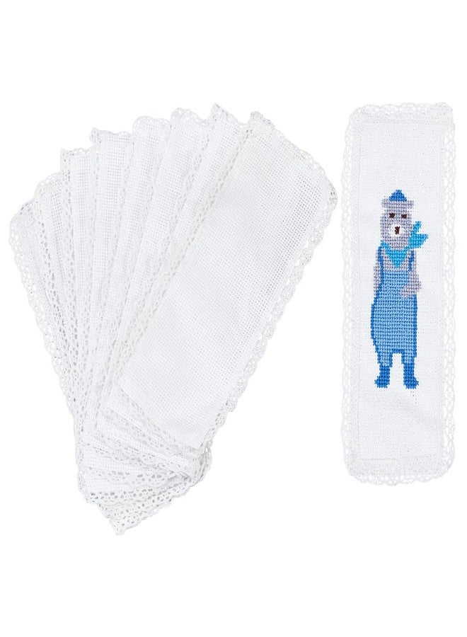 NBEADS 10 Pcs Book Marker Cross Stitch, Aida with Cotton lace Edge Embroidery DIY Bookmark Kit DIY Blank Bookmark - Image 1
