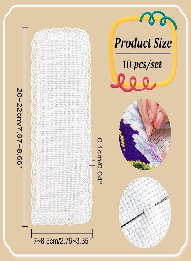 NBEADS 10 Pcs Book Marker Cross Stitch, Aida with Cotton lace Edge Embroidery DIY Bookmark Kit DIY Blank Bookmark - Image 2