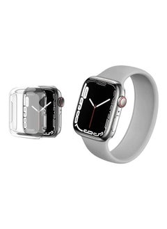 2-Pack Solo Loop Band Silicone Elastic Strap and Case for Apple Watch Series 7 45mm Medium Size Grey