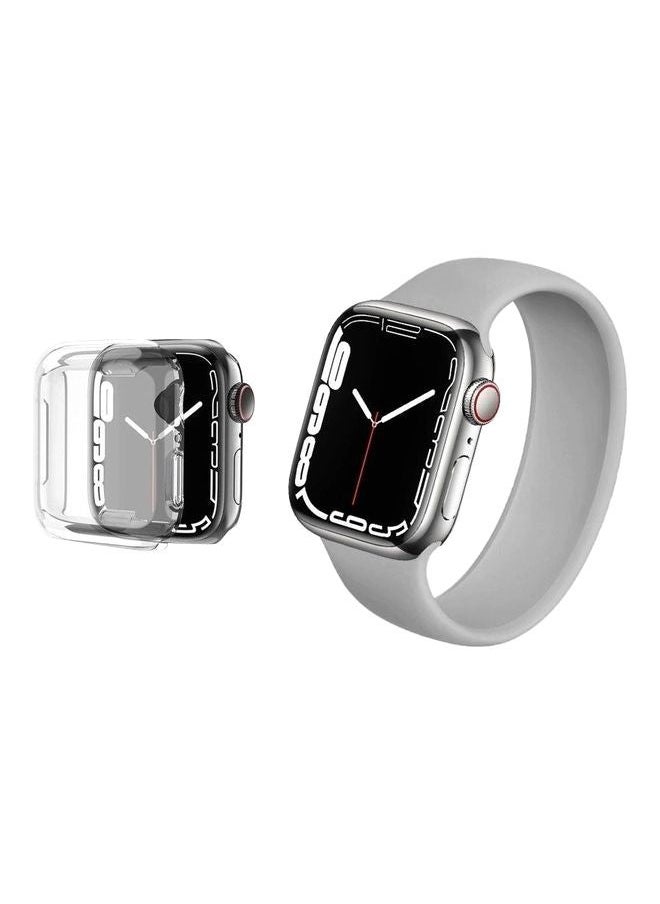 vesus - 2-Pack Solo Loop Band Silicone Elastic Strap and Case for Apple Watch Series 7 45mm Medium Size Grey - Image 1