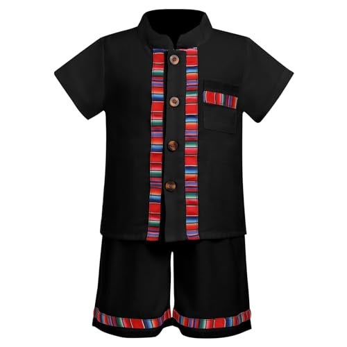AWIBMK Baby Boys Mexican Outfit Short Sleeve Button Down Embroidery Colorful Detail Guayabera Shirt and Shorts Toddler Kids Traditional Ethnic Wear Cinco De Mayo Fiesta 2 Pieces Clothes - Image 3