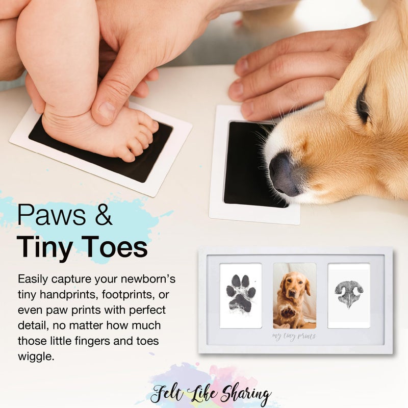 Felt Like Sharing My Tiny Prints Newborn Baby Handprint and Footprint Kit - Photo Keepsake Frame with Ink Pad for Baby Hand and Footprints - Great New Parent Present - 17” L x 9.5” H (Gray) - Image 5
